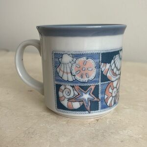 Vintage Otagiri Seashell Coffee Mug Cup Shells Sand Dollars Beach Sea Japan Blue
